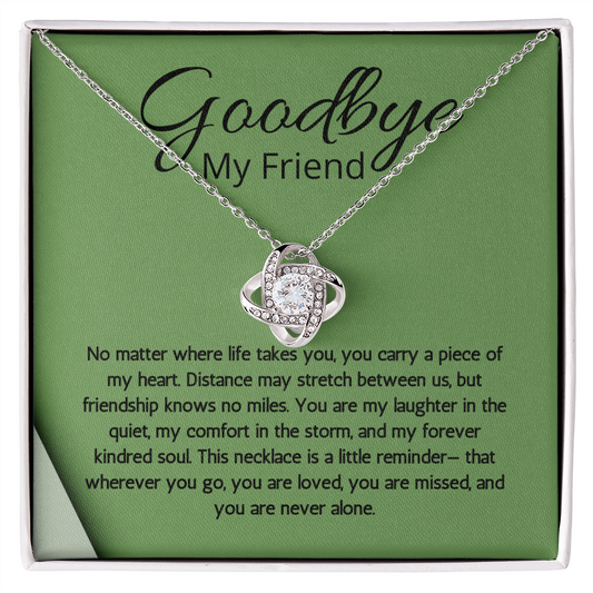 Farewell Necklace for Friend Moving Goodbye Present Love Knot Jewelry BFF Bestie Going Away Gift