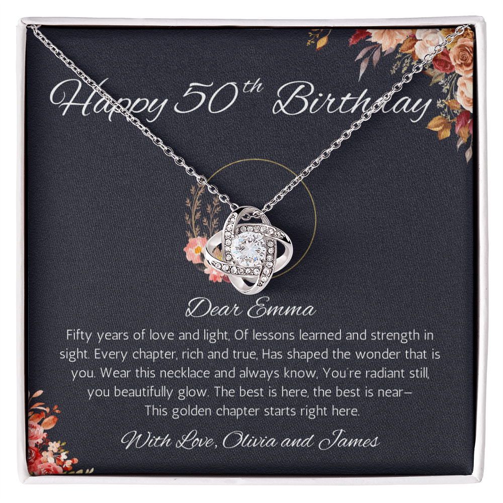 50th Birthday Gift for Women, Personalized 50th Birthday Love Knot Gift Necklace, Fiftieth Birthday Gift Jewelry for Women, Mom, Wife, Sister