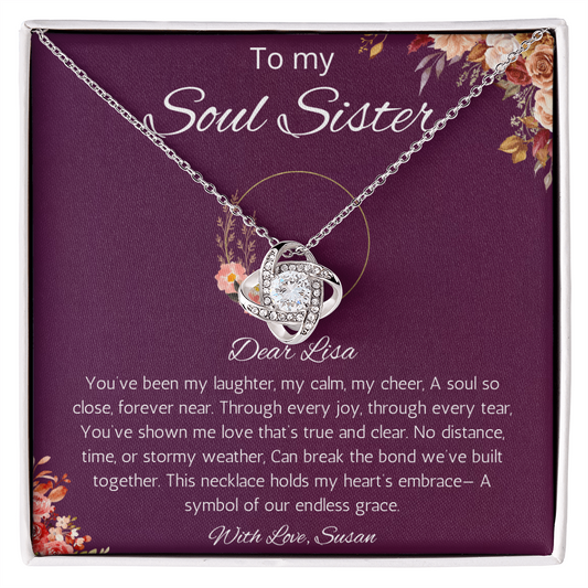 Soul Sister Gift Necklace, Personalized Love Knot Gift Necklace For Soul Sister, Best Friend Jewelry, Unbiological Sister, Bestie Gift Necklace
