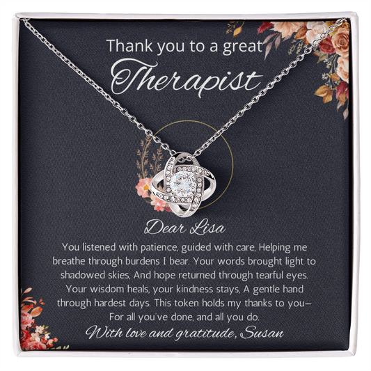 Therapist Gift Necklace, Personalized Love Knot Necklace For Therapist, Speech Therapist, Respiratory, ABA. Occupational, Mental Health