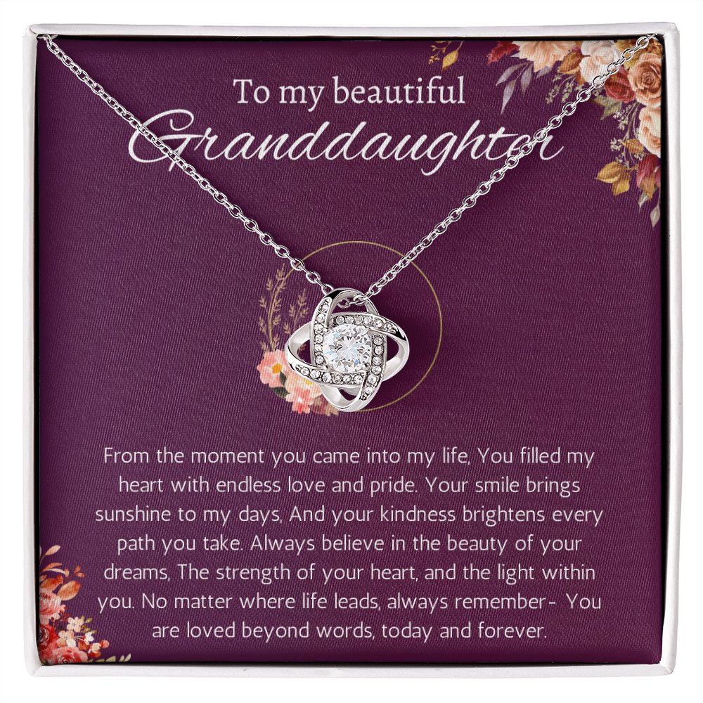 Granddaughter Gift Necklace for Birthday Christmas, Valentines, Mothers Day, Graduation Jewelry from Grandpa Grandma Love Knot