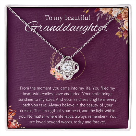 Granddaughter Gift Necklace for Birthday Christmas, Valentines, Mothers Day, Graduation Jewelry from Grandpa Grandma Love Knot