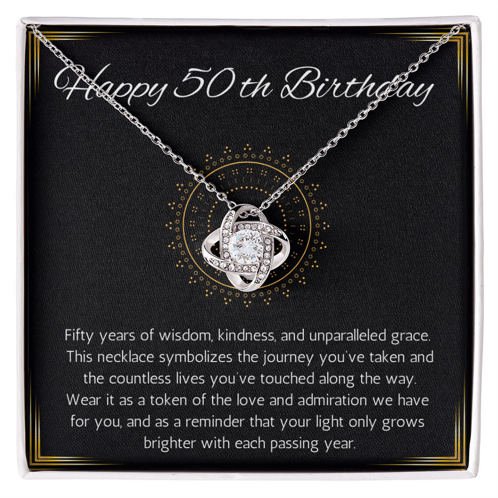 50th birthday gift for women, 50th birthday gift necklace for mom, grandma, nana, sister love knot gift jewelry for 50th birthday, turnin