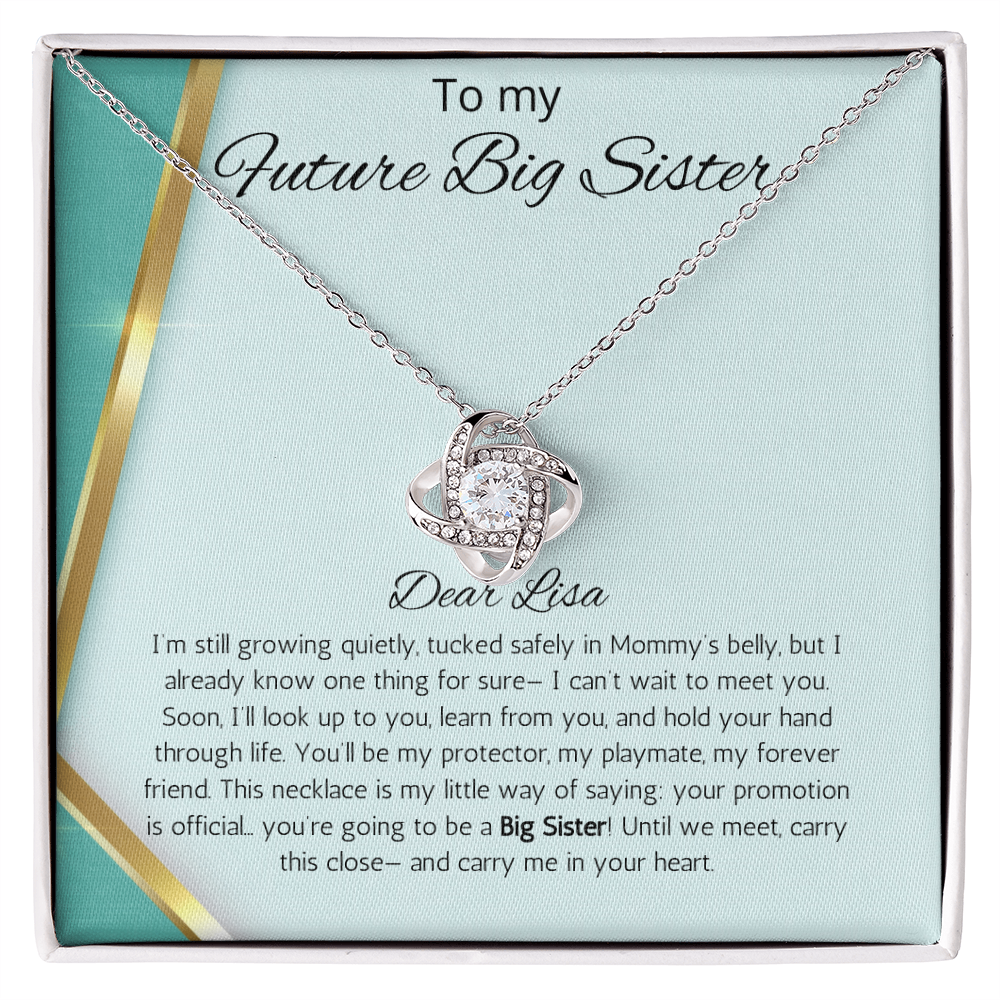 Promoted to Big Sister New Sister Gift Personalized Gift Necklace Love Knot Jewelry Baby shower Soon to Be Sister reveal Announcement