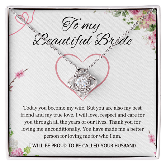 Wedding Day Gift for Bride from Groom, Love Knot Necklace to My Beautiful Wife from Husband Present Jewelry