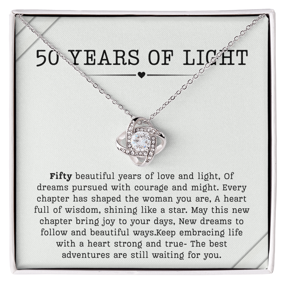 50th Birthday Necklace, Turning 50 Jewelry, Milestone Fifty Birthday Gift Love Knot Present