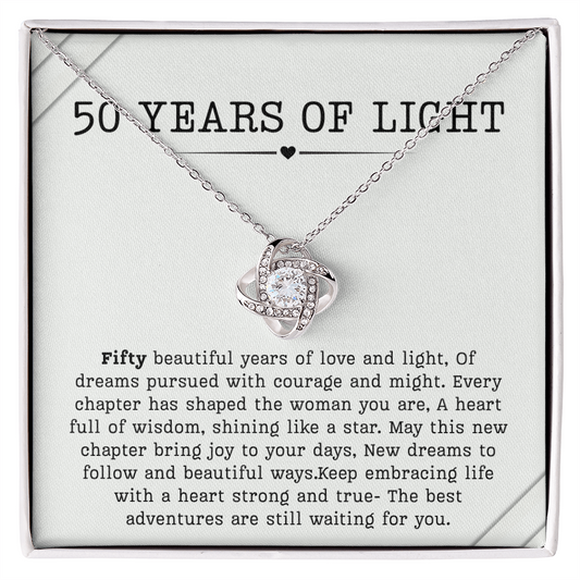 50th Birthday Necklace, Turning 50 Jewelry, Milestone Fifty Birthday Gift Love Knot Present