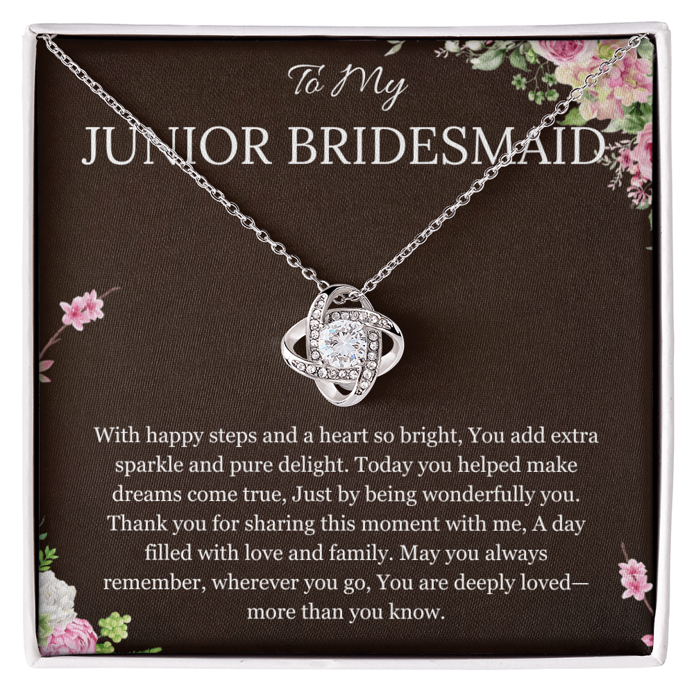 Junior Bridesmaid Gift Necklace, Wedding Day Gift for Bridesmaid, Flower Girl Gift Jewelry Love Knot Necklace For Bridesmaid