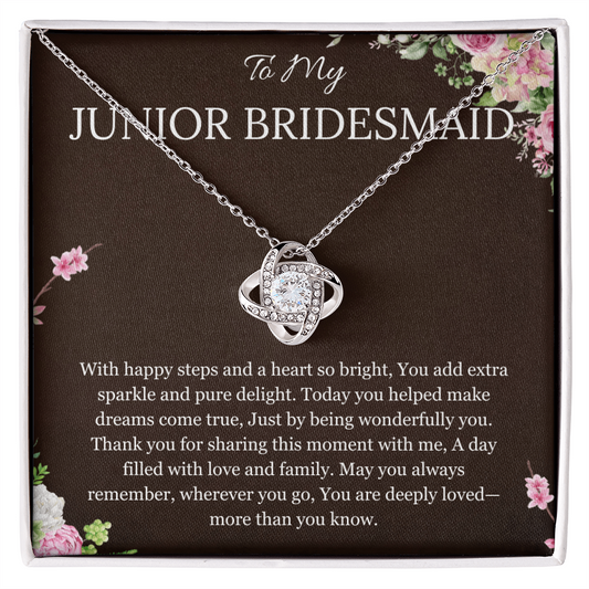 Junior Bridesmaid Gift Necklace, Wedding Day Gift for Bridesmaid, Flower Girl Gift Jewelry Love Knot Necklace For Bridesmaid