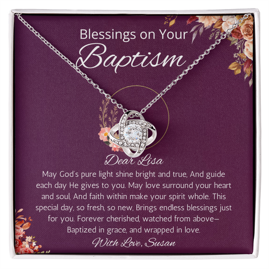 Baptism Gift for Girl, Personalized Love Knot Gift Necklace For Baptism, Adult Baptism Jewelry, Daughter, Goddaughter Baptism, Christening Gift