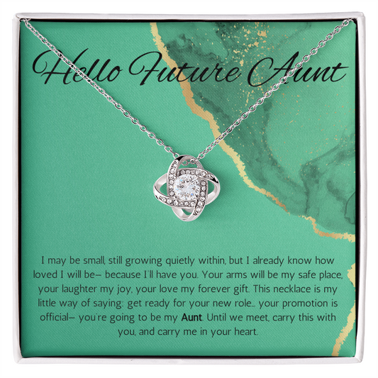 Future Aunt Gift Necklace, Promoted to Auntie, Message Card Present For Pregnancy, Gender Reveal, Babyshower Love Knot Jewelry