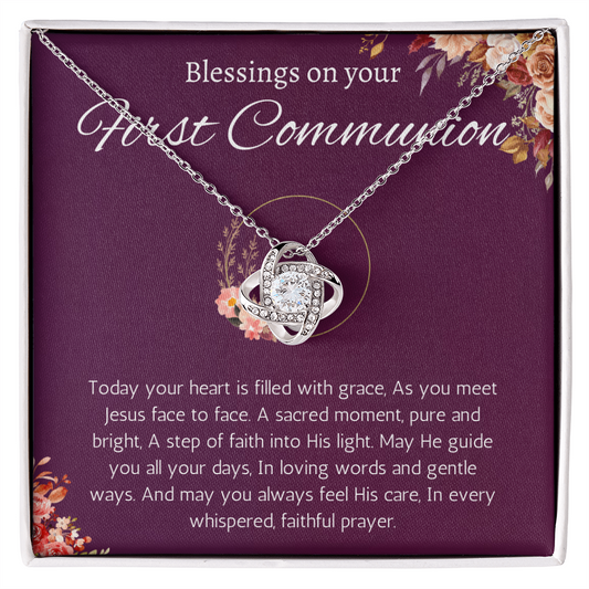 First Communion Gift Necklace, Holy Communion Gift Necklace for Daughter Sister Friend Goddaughter Holy Communion Love Knot Jewelry