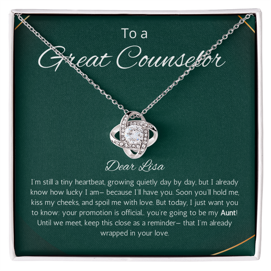 Counselor Gift Necklace, Personalized Love Knot Gift Necklace, Counselor Thank You Jewelry, Social Worker, LMSW, School Counselor Gift Necklace