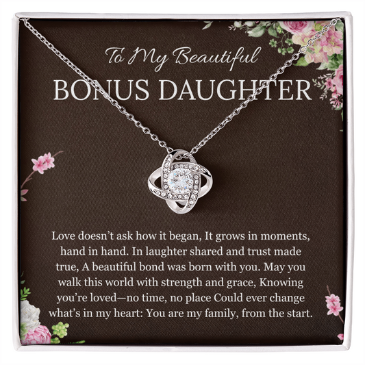 Step Daughter Gift Necklace, Gift Necklace for Bonus Daughter, Stepdaughter Birthday, Wedding Gift, Love Knot Necklace from Step Dad Mom