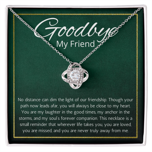 Going Away Gift for Friend Moving farewell Necklace Love Knot Jewelry BFF Bestie Goodbye Present