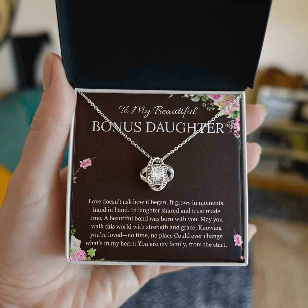 Step Daughter Gift Necklace, Gift Necklace for Bonus Daughter, Stepdaughter Birthday, Wedding Gift, Love Knot Necklace from Step Dad Mom