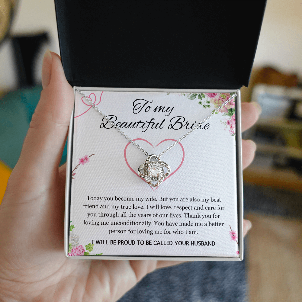 Wedding Day Gift for Bride from Groom, Love Knot Necklace to My Beautiful Wife from Husband Present Jewelry