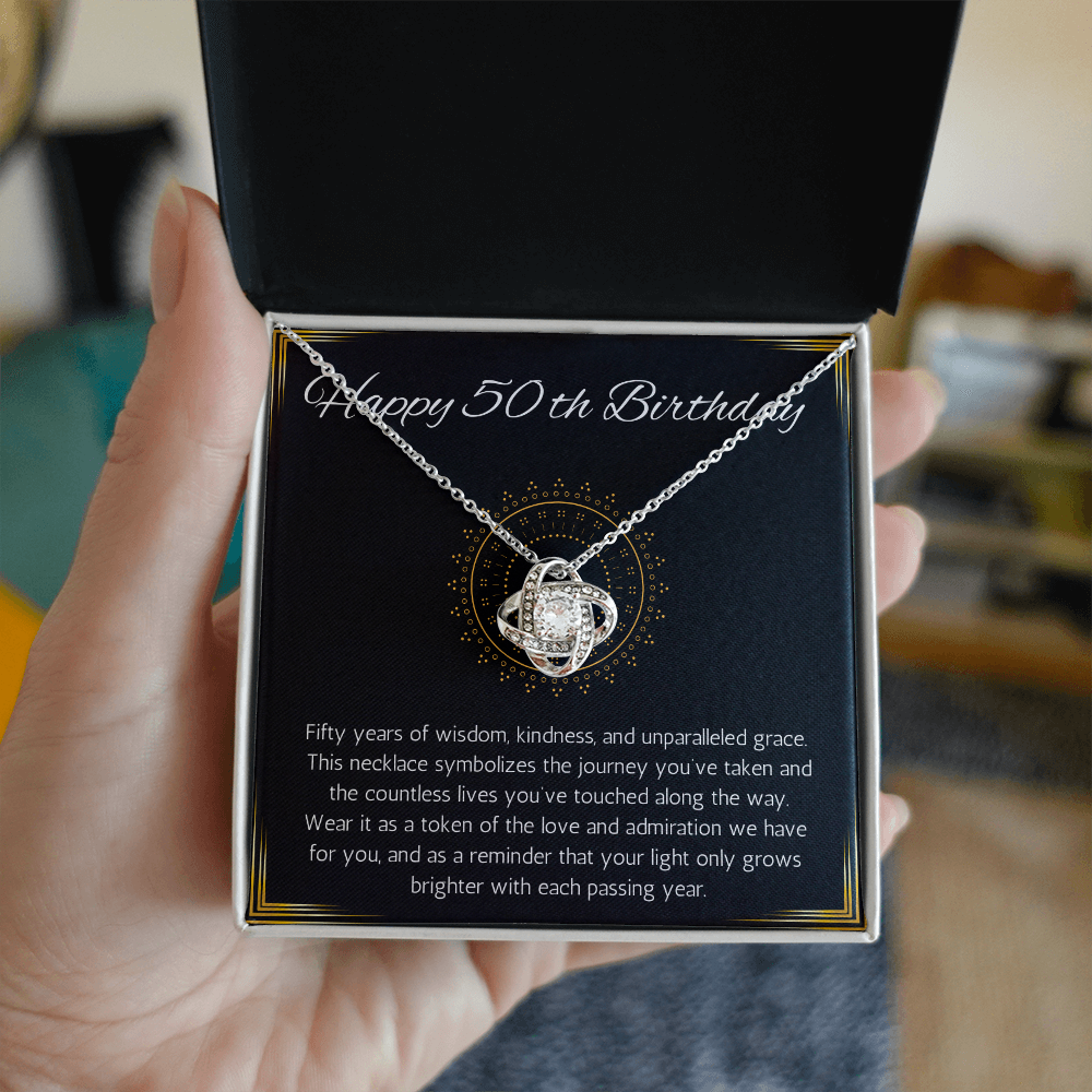50th birthday gift for women, 50th birthday gift necklace for mom, grandma, nana, sister love knot gift jewelry for 50th birthday, turnin