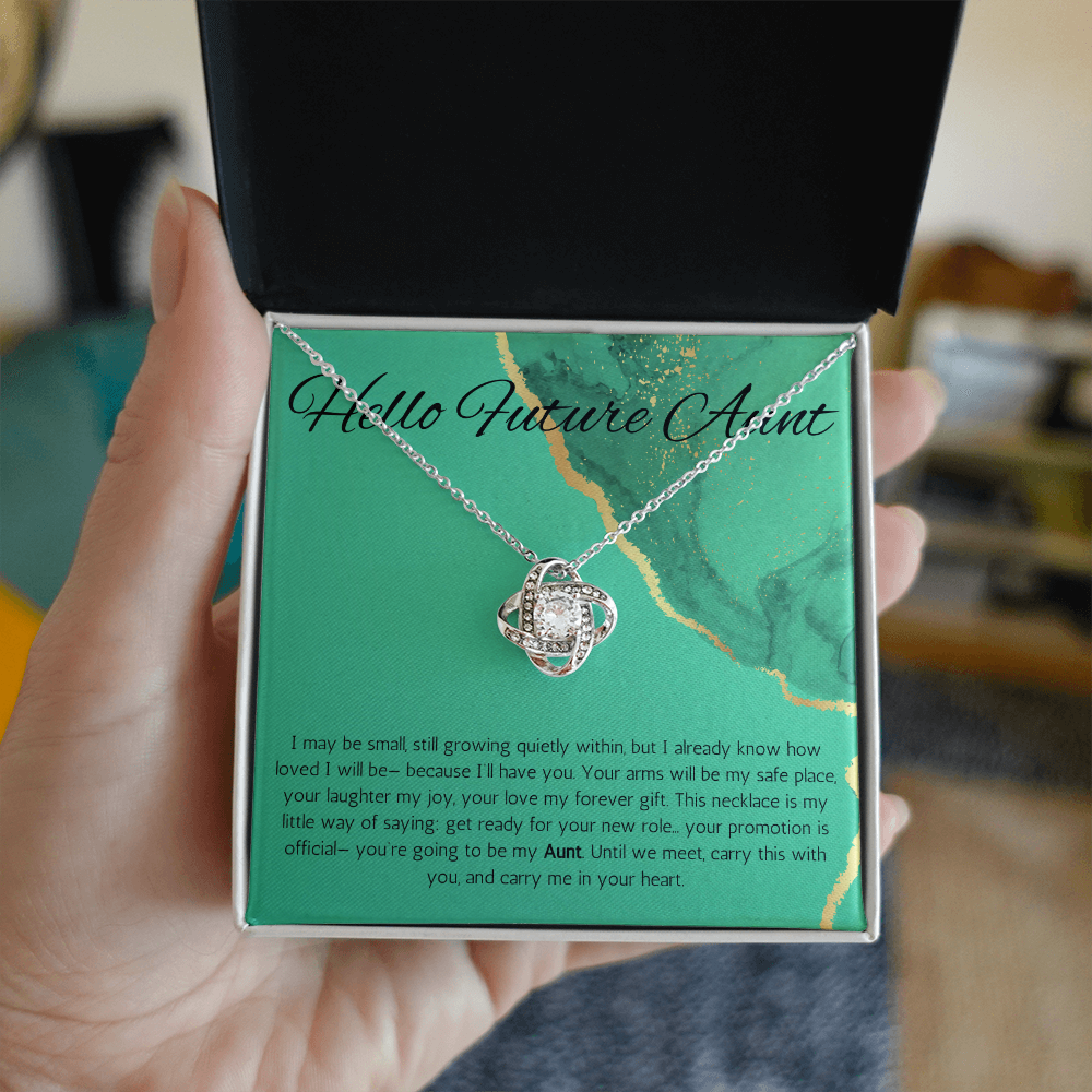 Future Aunt Gift Necklace, Promoted to Auntie, Message Card Present For Pregnancy, Gender Reveal, Babyshower Love Knot Jewelry