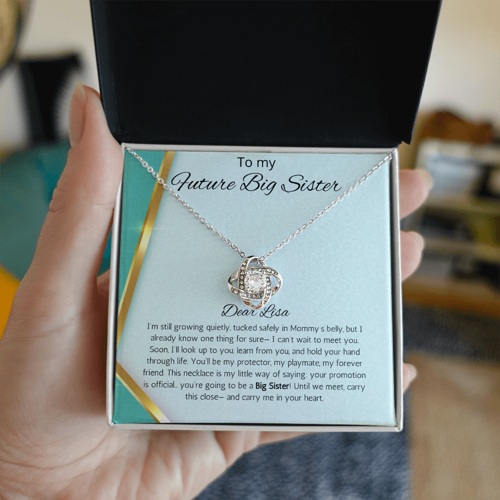 Promoted to Big Sister New Sister Gift Personalized Gift Necklace Love Knot Jewelry Baby shower Soon to Be Sister reveal Announcement