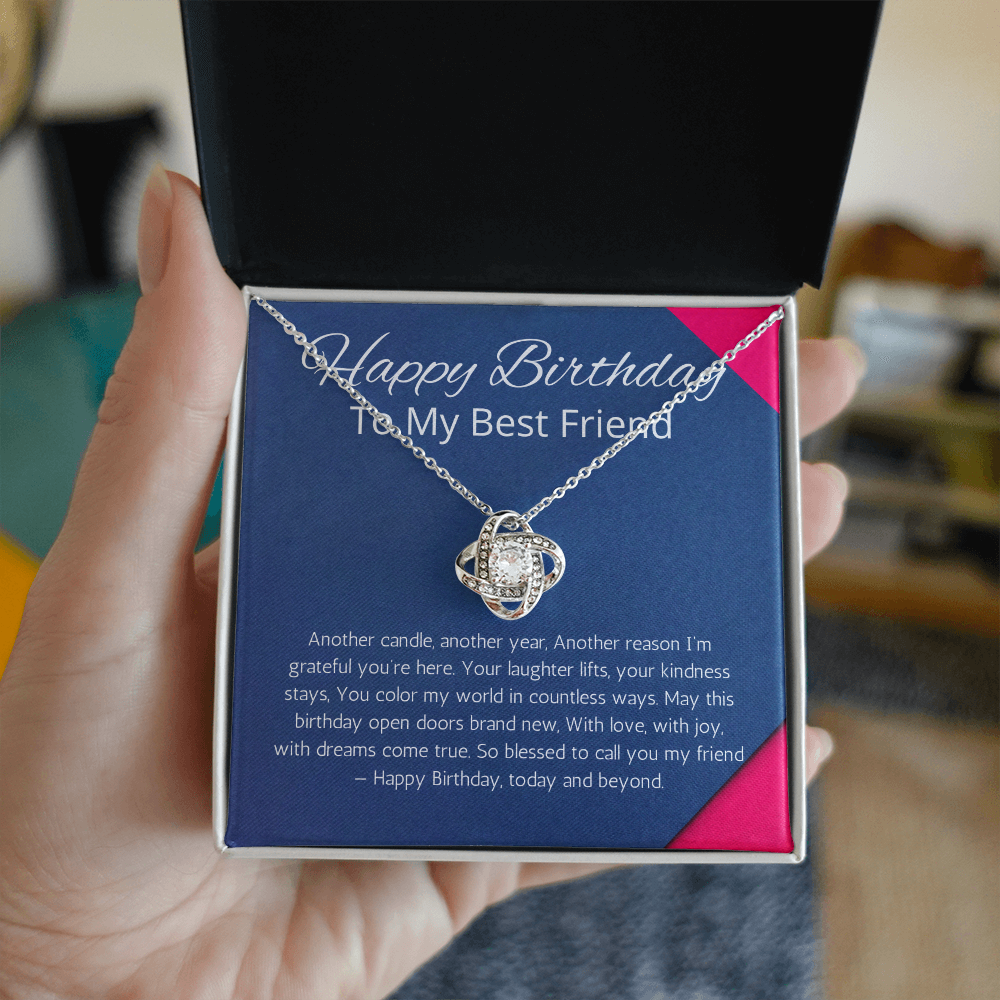 Birthday Gifts for Best Friend Gift Necklace, Birthday Gift Jewelry for BFF, Happy Birthday Friend, Love Knot Necklace Friend