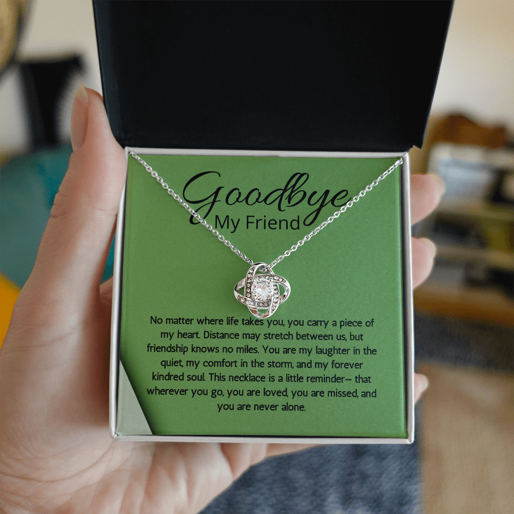 Farewell Necklace for Friend Moving Goodbye Present Love Knot Jewelry BFF Bestie Going Away Gift
