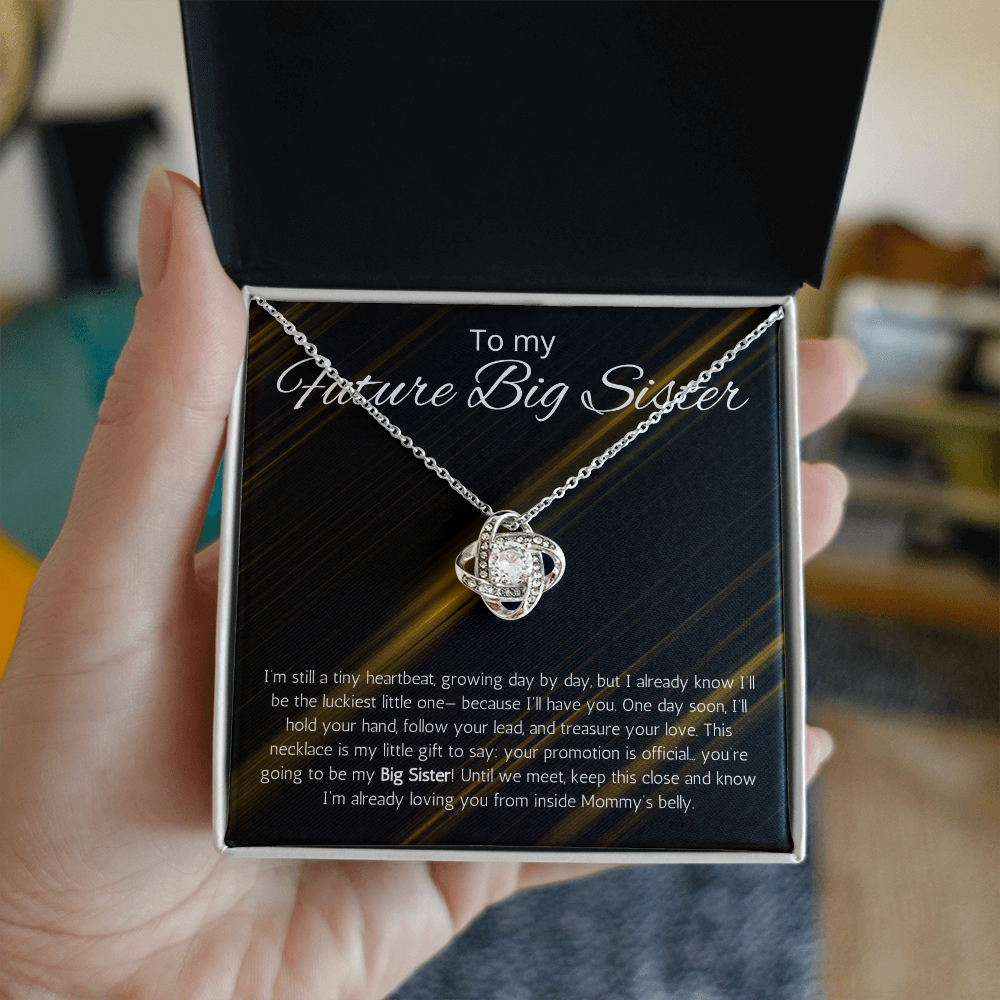 Promoted to Big Sister Gift Necklace Pregnancy Reveal Announcement Love Knot Jewelry Present