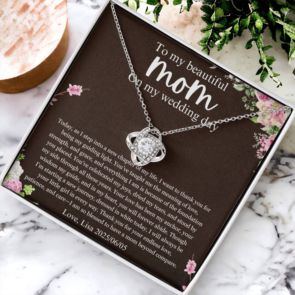 Mother of the Bride Gift From Daughter, Wedding Day Gift for mom, Love Knot Necklace, Mother of the Bride Necklace From Bride, Mom of Bride