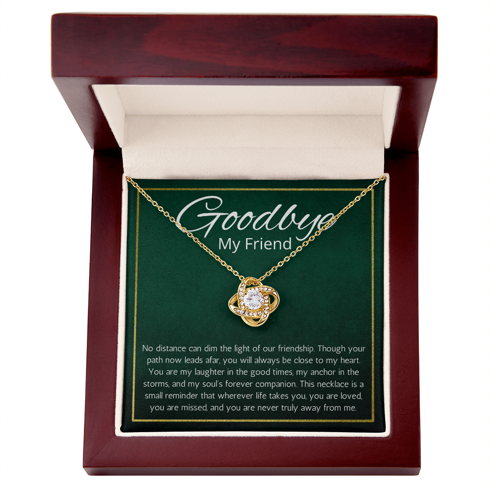 Going Away Gift for Friend Moving farewell Necklace Love Knot Jewelry BFF Bestie Goodbye Present