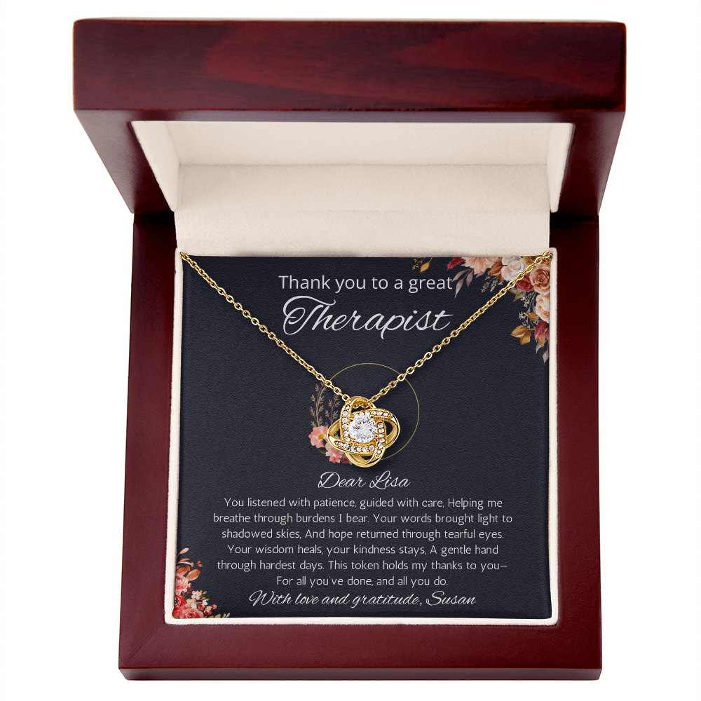 Therapist Gift Necklace, Personalized Love Knot Necklace For Therapist, Speech Therapist, Respiratory, ABA. Occupational, Mental Health