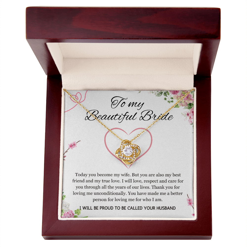 Wedding Day Gift for Bride from Groom, Love Knot Necklace to My Beautiful Wife from Husband Present Jewelry