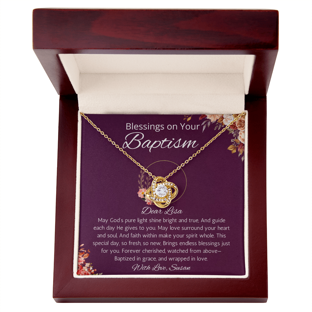 Baptism Gift for Girl, Personalized Love Knot Gift Necklace For Baptism, Adult Baptism Jewelry, Daughter, Goddaughter Baptism, Christening Gift