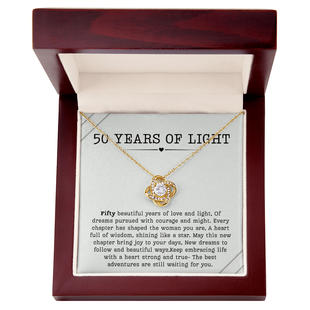 50th Birthday Necklace, Turning 50 Jewelry, Milestone Fifty Birthday Gift Love Knot Present