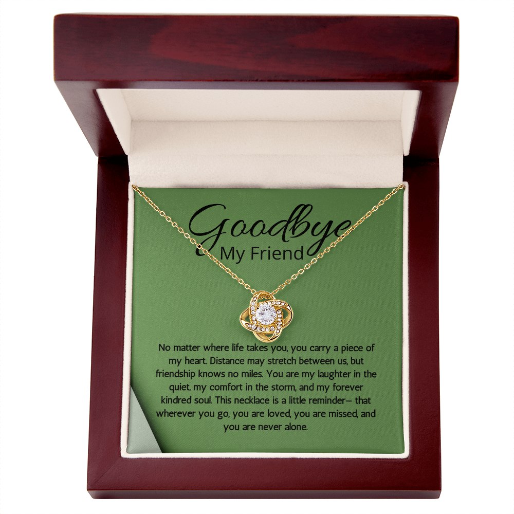 Farewell Necklace for Friend Moving Goodbye Present Love Knot Jewelry BFF Bestie Going Away Gift