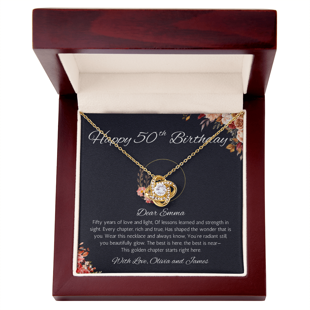 50th Birthday Gift for Women, Personalized 50th Birthday Love Knot Gift Necklace, Fiftieth Birthday Gift Jewelry for Women, Mom, Wife, Sister