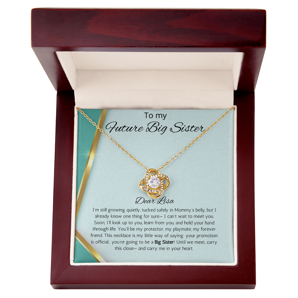 Promoted to Big Sister New Sister Gift Personalized Gift Necklace Love Knot Jewelry Baby shower Soon to Be Sister reveal Announcement
