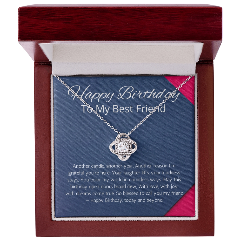 Birthday Gifts for Best Friend Gift Necklace, Birthday Gift Jewelry for BFF, Happy Birthday Friend, Love Knot Necklace Friend
