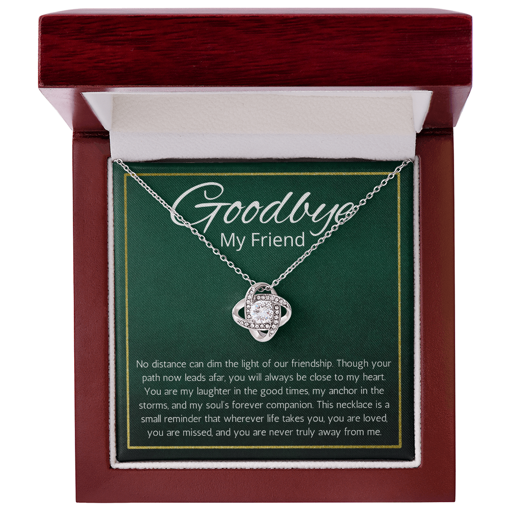 Going Away Gift for Friend Moving farewell Necklace Love Knot Jewelry BFF Bestie Goodbye Present
