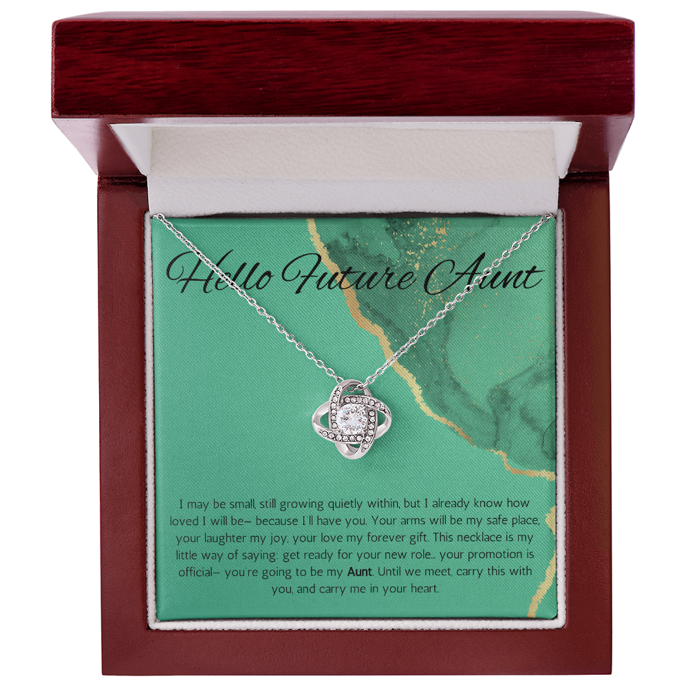 Future Aunt Gift Necklace, Promoted to Auntie, Message Card Present For Pregnancy, Gender Reveal, Babyshower Love Knot Jewelry