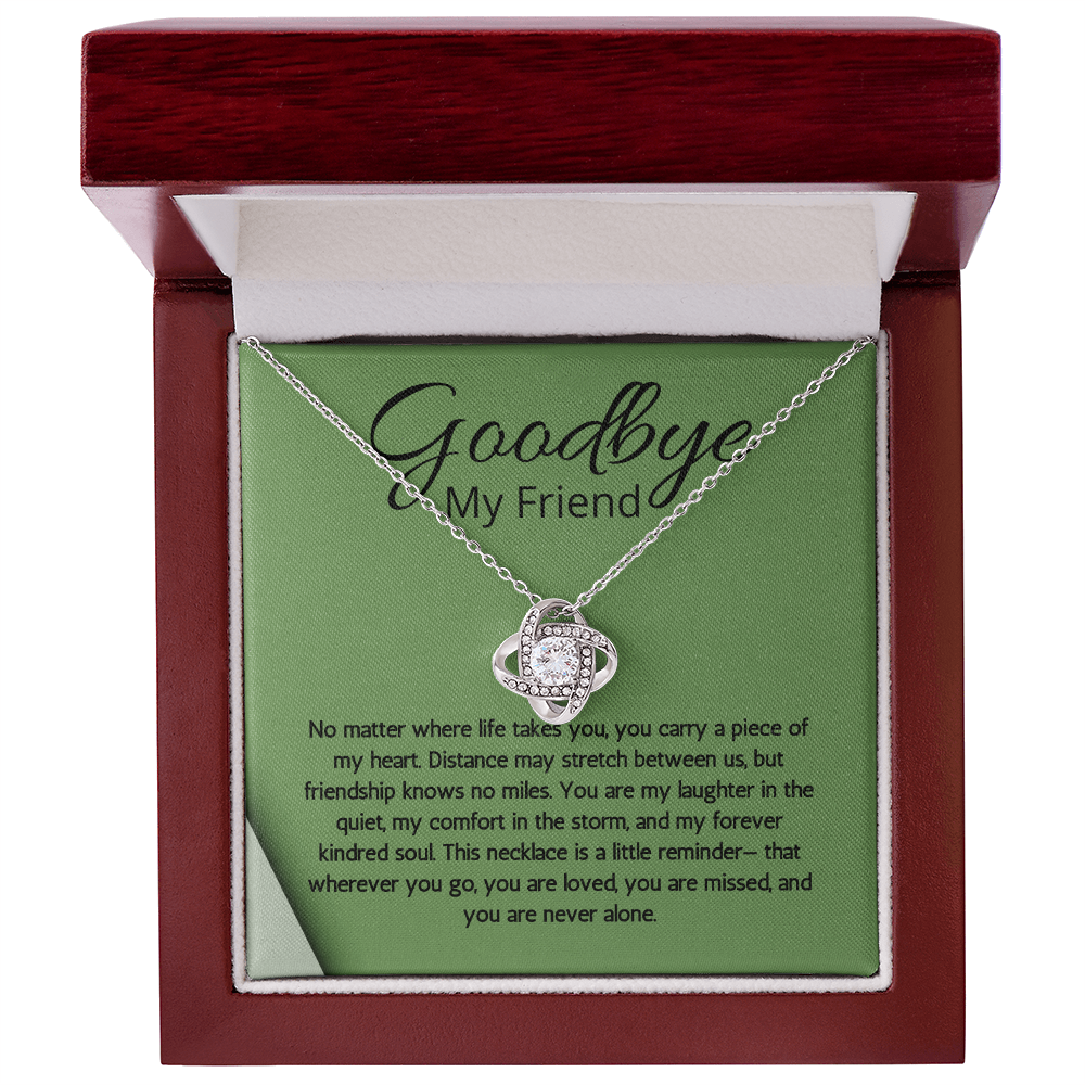 Farewell Necklace for Friend Moving Goodbye Present Love Knot Jewelry BFF Bestie Going Away Gift