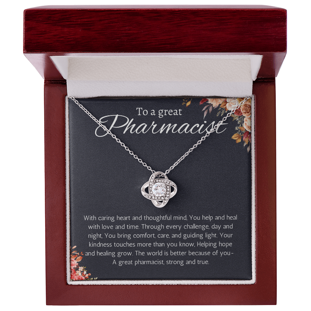 Pharmacist Gift Love Knot Necklace Graduation, Retirement, Appreciation, Christmas, Birthday or Thank You Present