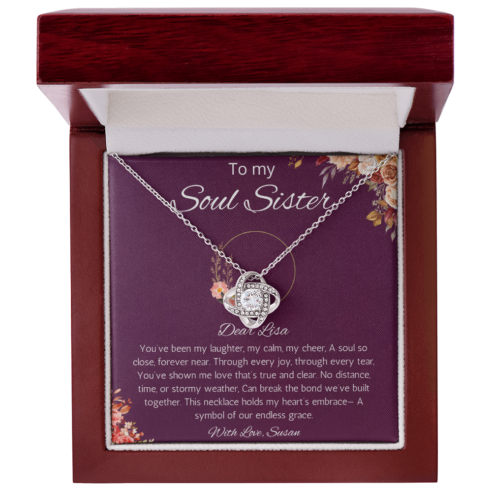 Soul Sister Gift Necklace, Personalized Love Knot Gift Necklace For Soul Sister, Best Friend Jewelry, Unbiological Sister, Bestie Gift Necklace