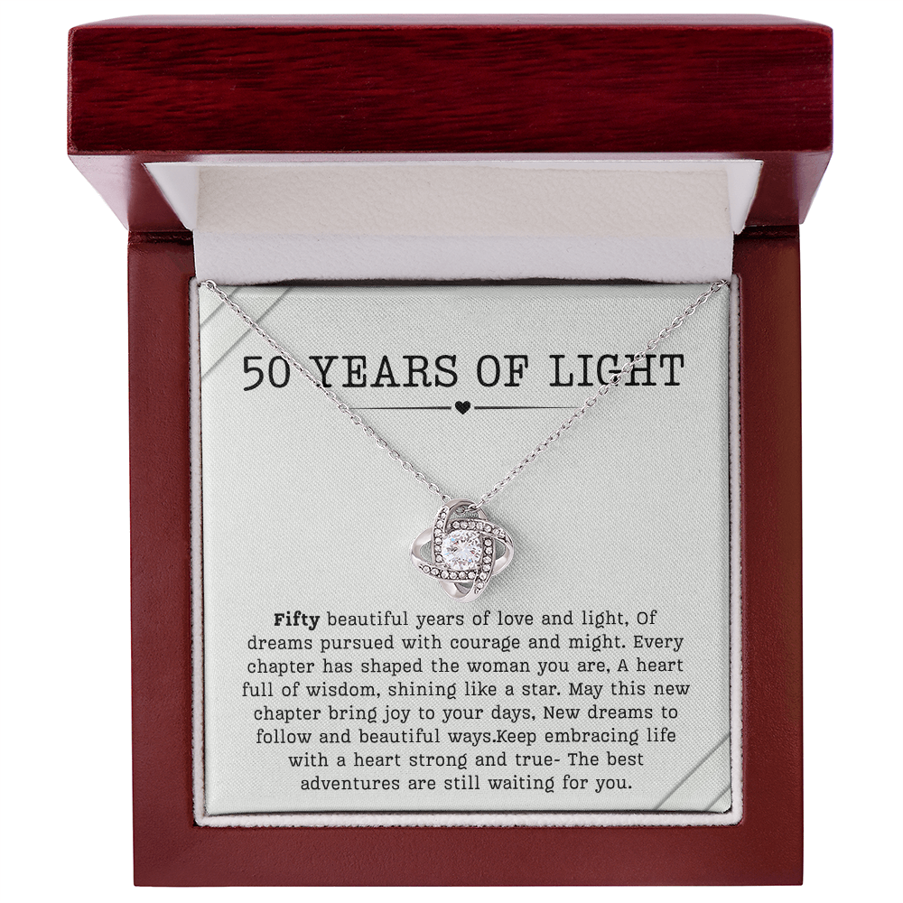 50th Birthday Necklace, Turning 50 Jewelry, Milestone Fifty Birthday Gift Love Knot Present