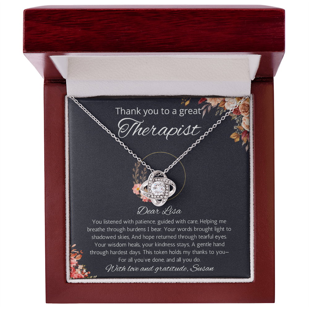 Therapist Gift Necklace, Personalized Love Knot Necklace For Therapist, Speech Therapist, Respiratory, ABA. Occupational, Mental Health