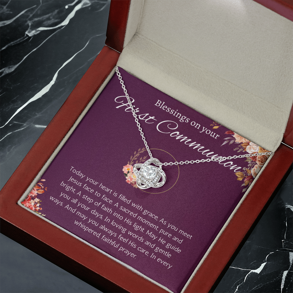 First Communion Gift Necklace, Holy Communion Gift Necklace for Daughter Sister Friend Goddaughter Holy Communion Love Knot Jewelry