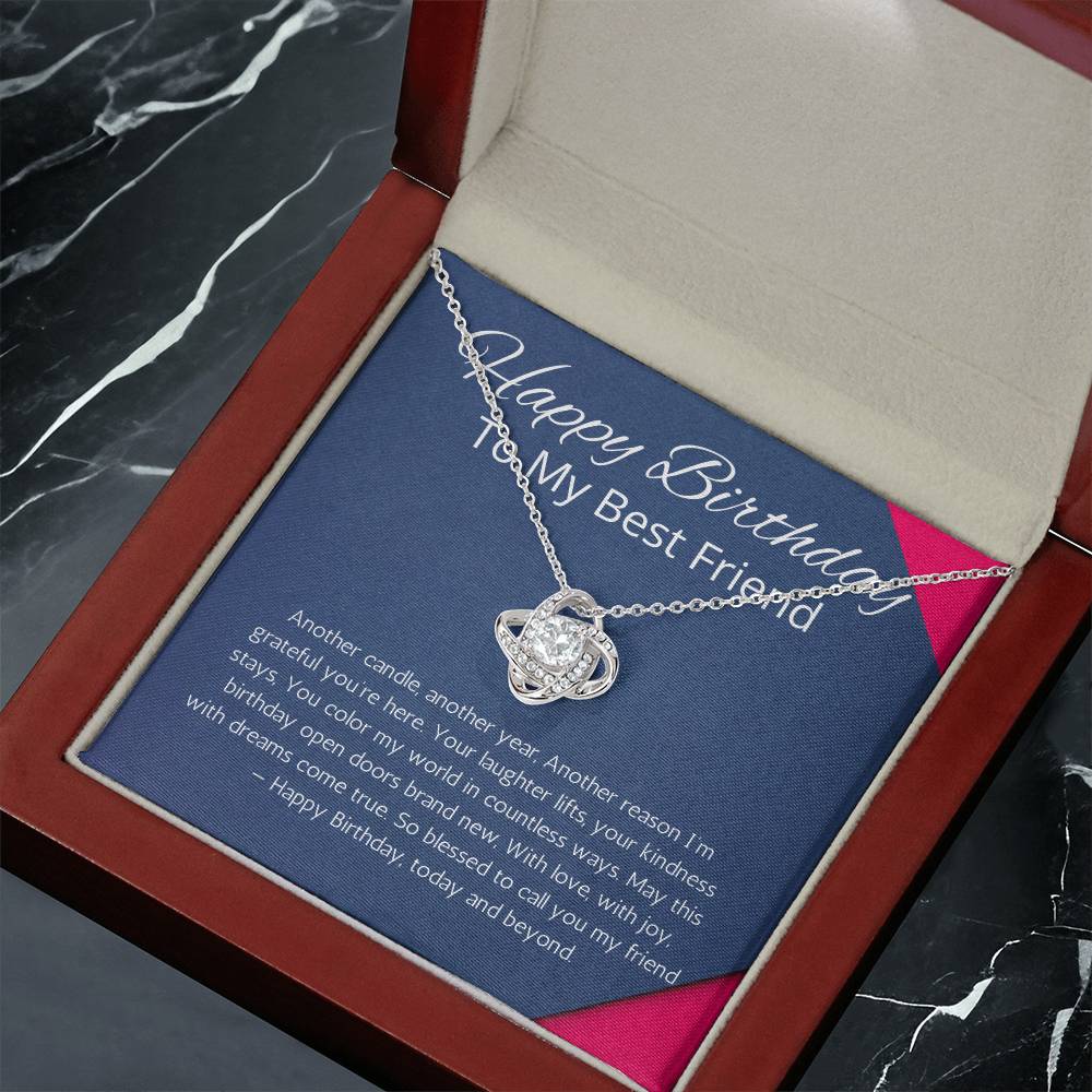 Birthday Gifts for Best Friend Gift Necklace, Birthday Gift Jewelry for BFF, Happy Birthday Friend, Love Knot Necklace Friend