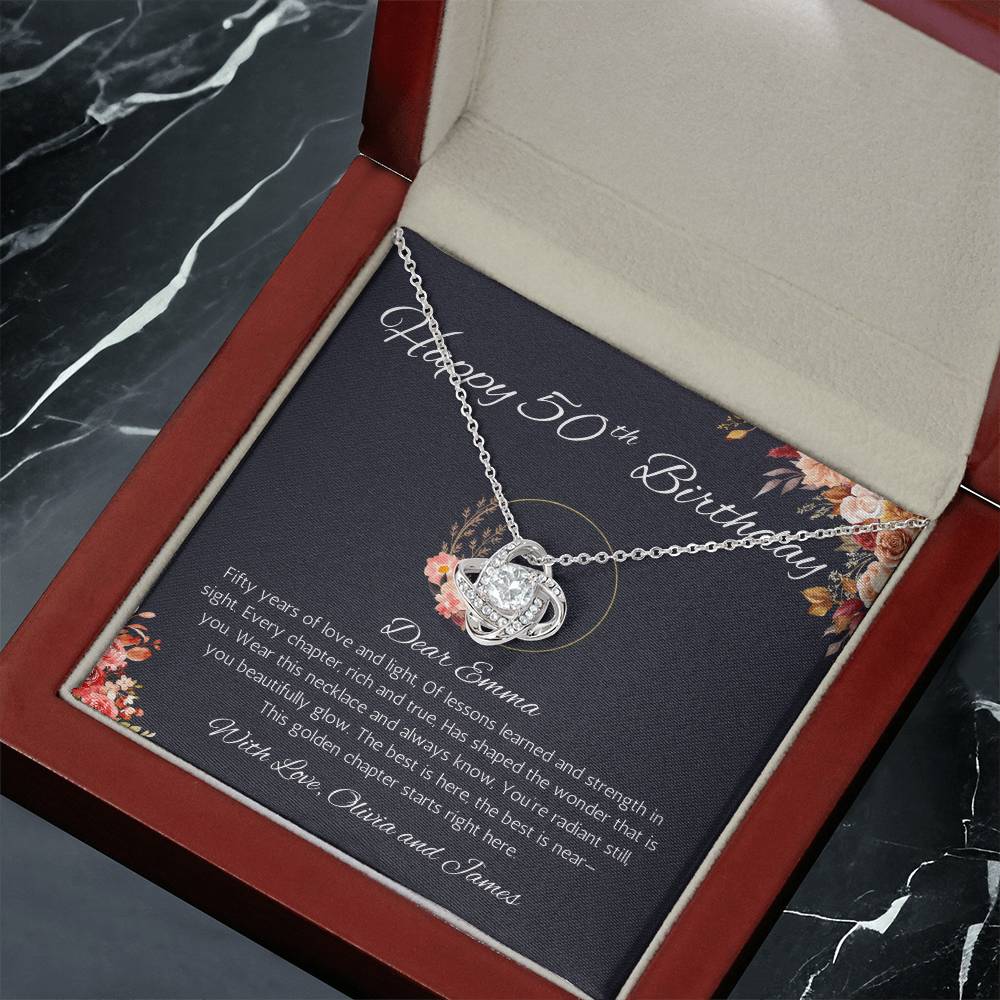 50th Birthday Gift for Women, Personalized 50th Birthday Love Knot Gift Necklace, Fiftieth Birthday Gift Jewelry for Women, Mom, Wife, Sister