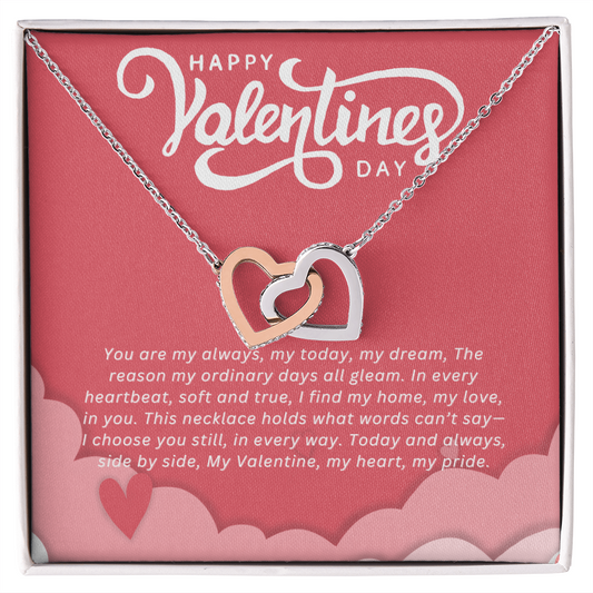 Happy Valentines Day Gift Necklace for Girlfriend, Wife, Partner, Valentine from Boyfriend Husband Partner Interlocking Heart Necklace