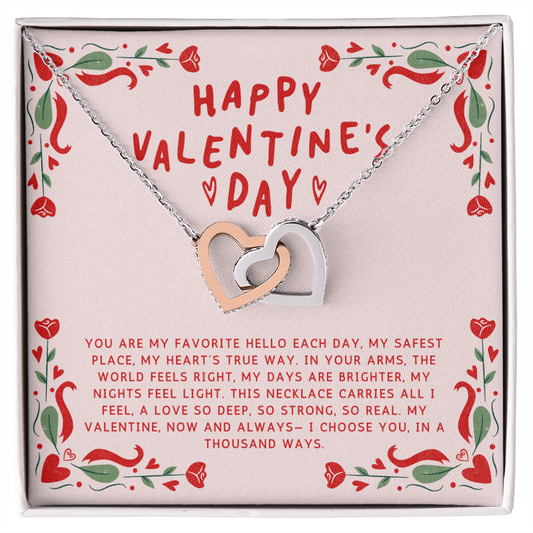 Happy Valentines Day Gift Necklace, Interlocking Heart Necklace Gift for Valentines Day Gift for Girlfriend, Wife, Partner