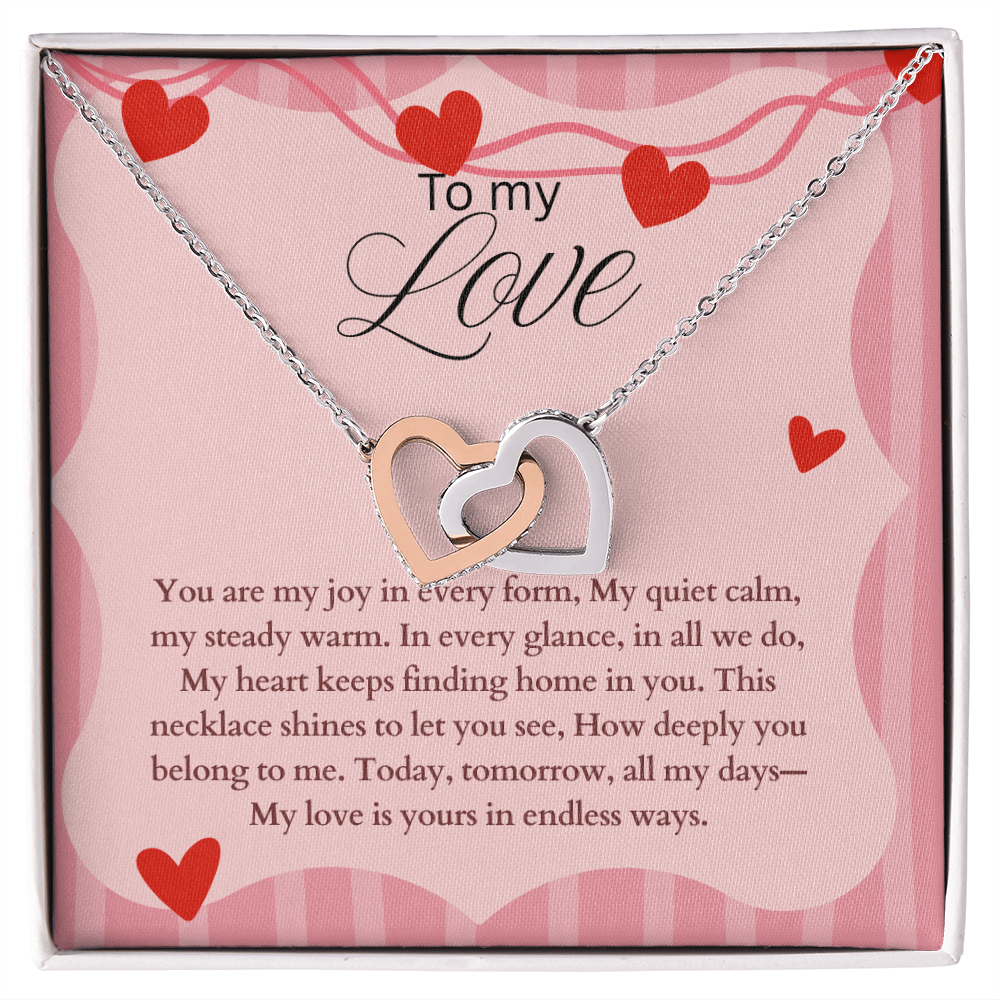 To My Love Interlocking Heart Necklace Gift, Valentines day, Birthday, Anniversary Gift for Wife, Girlfriend, Partner, From Husband, Boyfriend
